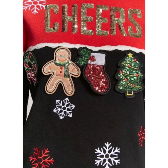 Forever 21 Red / Black Sequin Cheers Christmas Sweater - Picture 4 of 12